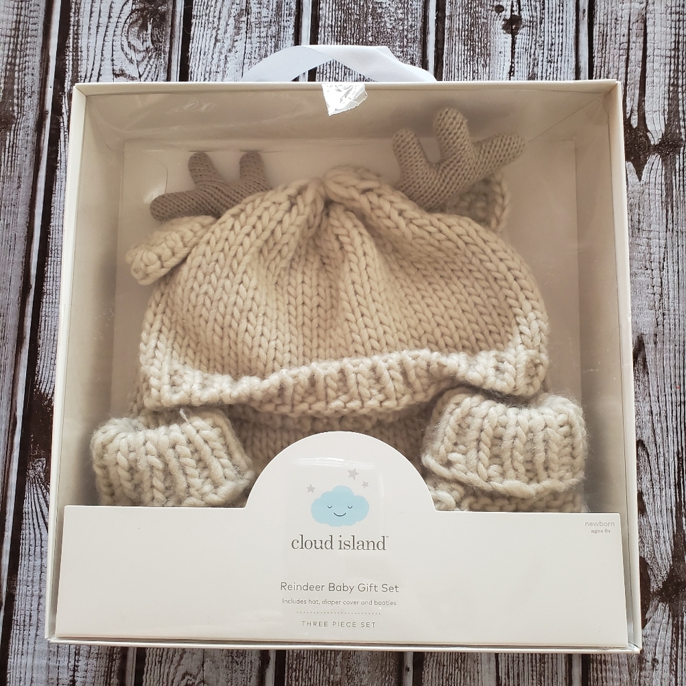 Cloud Island Reindeer Hat 3 Piece Knit Gift Set